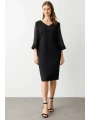 Ekol Büyük Beden Kol Tül Zımba Detaylı Siyah Kadın Elbise 05962