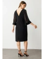 Ekol Büyük Beden Kol Tül Zımba Detaylı Siyah Kadın Elbise 05962