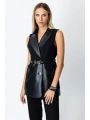 Ekol Kolsuz Deri Deri Detaylı Kadın Siyah Yelek 05089