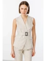 Ekol Kruvaze Kemerli Çizgili Kadın Bej Yelek 04050