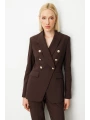 Ekol Kruvaze Yaka Kapak Cepli Kadın Kahverengi Ceket 05013