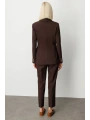 Ekol Kruvaze Yaka Kapak Cepli Kadın Kahverengi Ceket 05013
