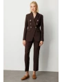 Ekol Kruvaze Yaka Kapak Cepli Kadın Kahverengi Ceket 05013