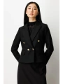 Ekol Kruvaze Yaka Siyah Kadın Kaşe Ceket 05073