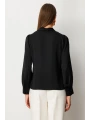 Ekol Kruvaze Yaka Önü Pileli Siyah Kadın Bluz 03007