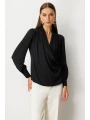 Ekol Kruvaze Yaka Önü Pileli Siyah Kadın Bluz 03007