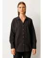 Ekol Önü Düğmeli Polo Yaka Siyah Kadın Gömlek 03549