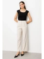 Ekol Pileli Bol Paça Kum Renk Kadın Pantolon 02010