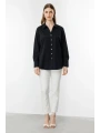 Ekol Büyük Beden Polo Yaka Siyah Kadın Gömlek 03506