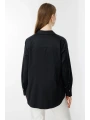 Ekol Büyük Beden Polo Yaka Siyah Kadın Gömlek 03506