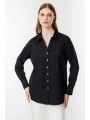 Ekol Büyük Beden Polo Yaka Siyah Kadın Gömlek 03506