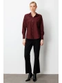 Ekol Polo Yaka Pamuklu Bordo Kadın Bluz 03049