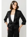 Ekol Saten Kumaş Kadın Siyah Kısa Ceket 04152