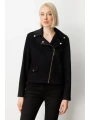Ekol Simli Kumaş Süs Kapak Cepli Siyah Kadın Mont 08013