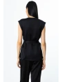 Ekol Tek Düğmeli Kuşaklı Kadın Siyah Yelek 04158