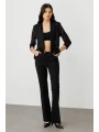 Ekol Kadın Transparan Gül Detaylı Siyah Ceket 04182