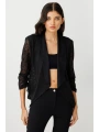 Ekol Kadın Transparan Gül Detaylı Siyah Ceket 04182