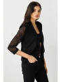 Ekol Kadın Transparan Gül Detaylı Siyah Ceket 04182