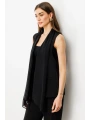 Ekol Tül Şal Yaka Kadın Siyah Yelek 06502