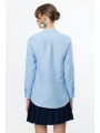 Ekol V Yaka Mavi Kadın Keten Gömlek 03134
