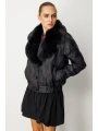 Ekol Yakası Kürklü Siyah Kadın Şişme Mont 06607