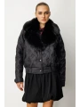 Ekol Yakası Kürklü Siyah Kadın Şişme Mont 06607