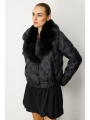 Ekol Yakası Kürklü Siyah Kadın Şişme Mont 06607