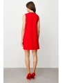 Ekol Yakası Taş İşlemeli Kırmızı Kadın Elbise 05014