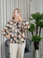 On Fashion Kapüşonlu Desenli Fermuarlı Kadın Kahverengi İnce Mont 52704