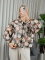 On Fashion Kapüşonlu Desenli Fermuarlı Kadın Kahverengi İnce Mont 52704