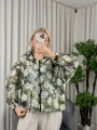 On Fashion Kapüşonlu Desenli Fermuarlı Kadın Yeşil İnce Mont 52704