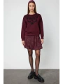 On Fashion Kadın Yakası İşlemeli Bordo Sweatshirt 66357