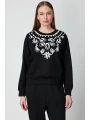 On Fashion Kadın Yakası İşlemeli Siyah Sweatshirt 66357
