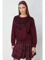 On Fashion Kadın Yakası İşlemeli Bordo Sweatshirt 66357