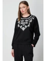 On Fashion Kadın Yakası İşlemeli Siyah Sweatshirt 66357
