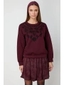On Fashion Kadın Yakası İşlemeli Bordo Sweatshirt 66357