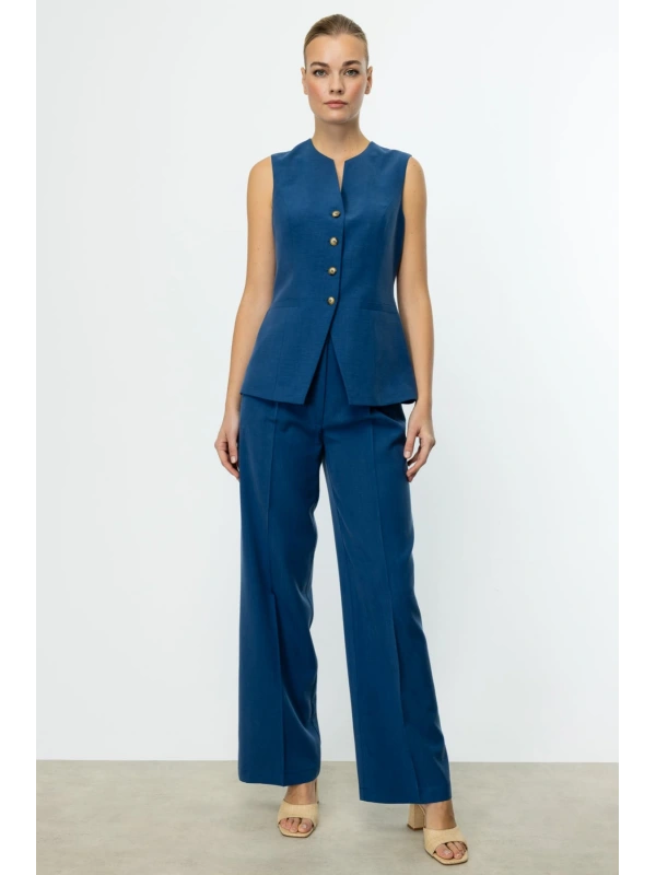 Ekol Kruvaze Yaka Kadın İndigo Yelek 04190