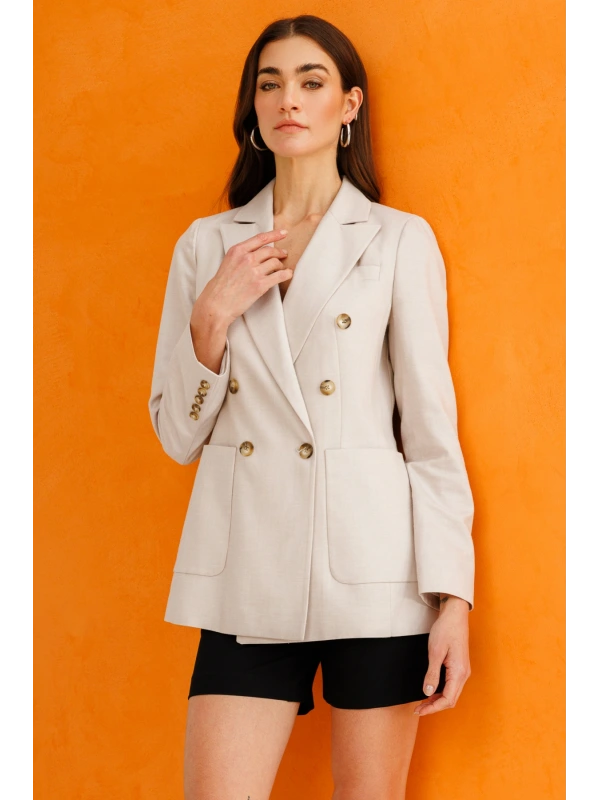 Ekol Kadın Kruvaze Yaka Torba Cepli Bej Ceket 04074
