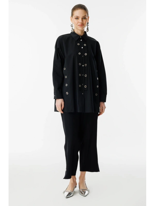 Ghisa Kadın Kuş Gözü Detaylı Siyah Takım 25YGSTKM4696