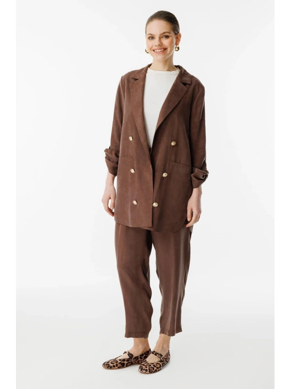 Ghisa Kadın İpek Kupra Kahverengi Takım 25YGSTKM3047