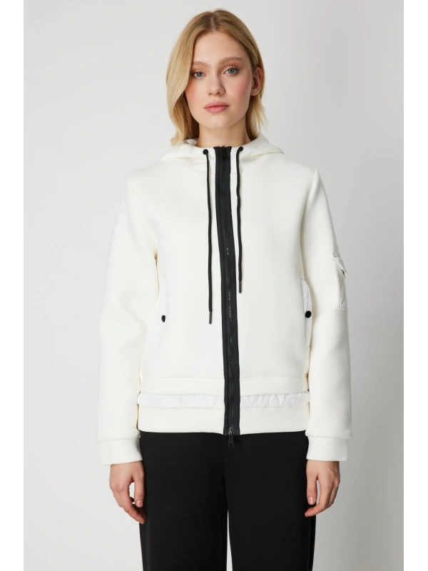 On Fashion Kadın Kapüşonlu Cepli Ekru Mont 60703