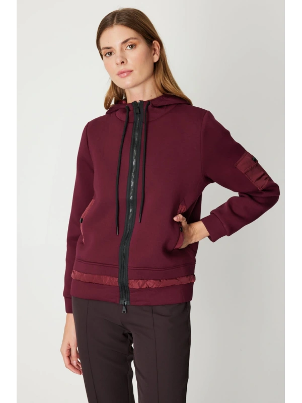 On Fashion Kadın Kapüşonlu Cepli Bordo Mont 60703