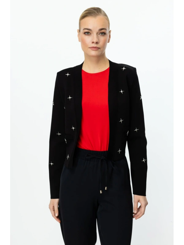 On Fashion Kadın Zımbalı Siyah Hırka 59901