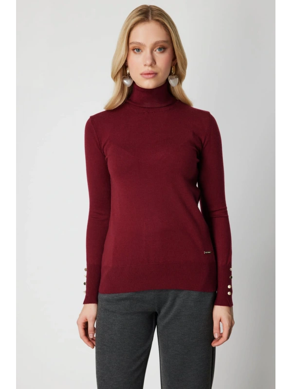 On Fashion Kadın Boğazlı Bordo Kazak 63503