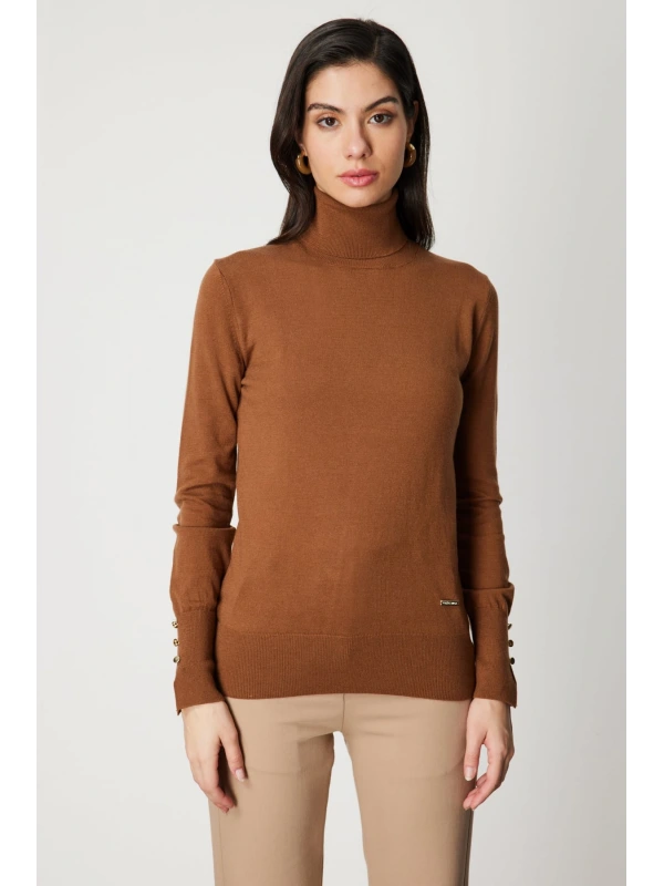 On Fashion Kadın Kahverengi Boğazlı Kazak 63503