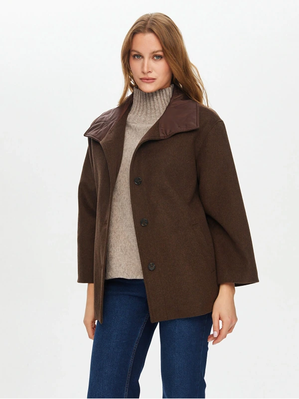 Faik Sönmez Kadın İçi Kapitone Detaylı Kahverengi Kaban UW26KBN001