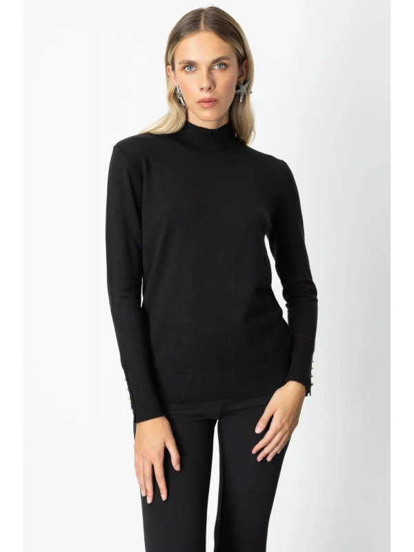 On Fashion Kadın Dik Yaka Basic Siyah Kazak 63514