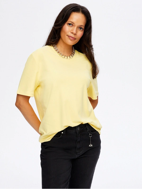 Faik Sönmez Kadın Yuvarlak Yaka Kalın Pamuklu Sarı T-Shirt UW26TSH053