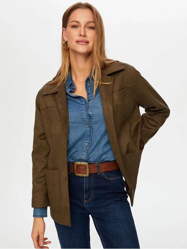 Faik Sönmez Kadın Astarlı Kahverengi Süet Ceket UW26CKT007