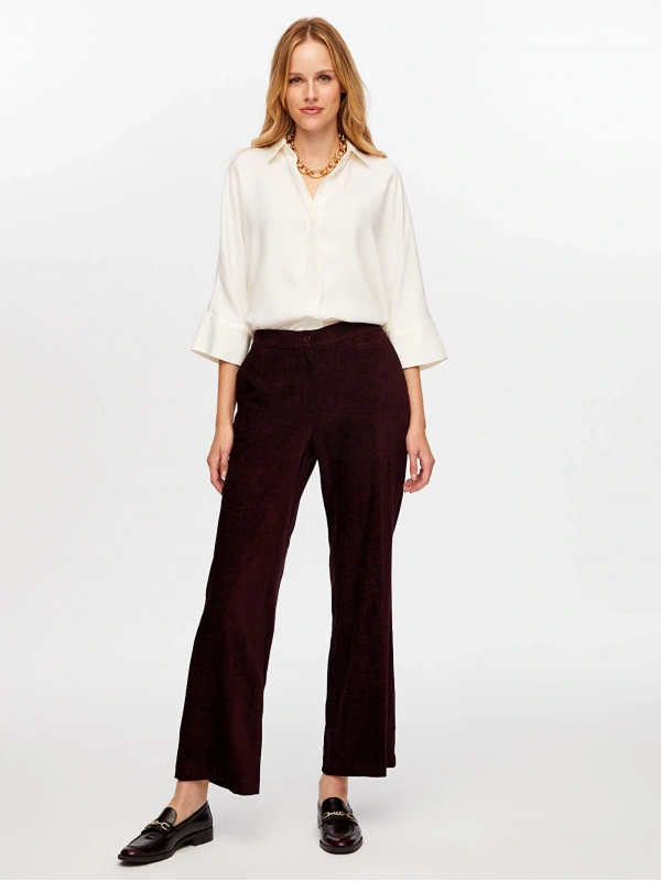 Faik Sönmez Kadın Wide Leg Fit Şönil Mürdüm Pantolon W26PNT014